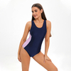 one piece blue purple patchwork women swim suit