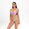 triangle ruched two pieces purple women bikini with tassel