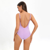 high waist a line ruffle solid purple women swim suit