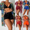 custom digital printing 3 piece swimsuit long sleeve kimono wide brand high waist bikini