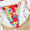 rainbow floral metal ring linked two piece women swimwear