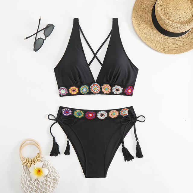 black embroidery two piece women bikini