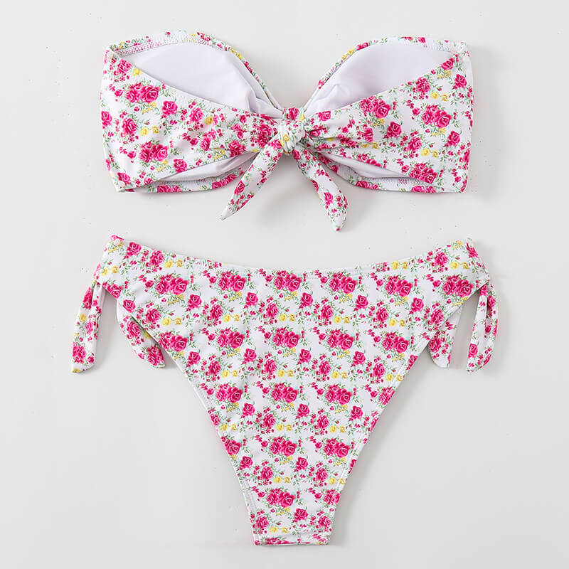 pink bandeau two piece women bikini