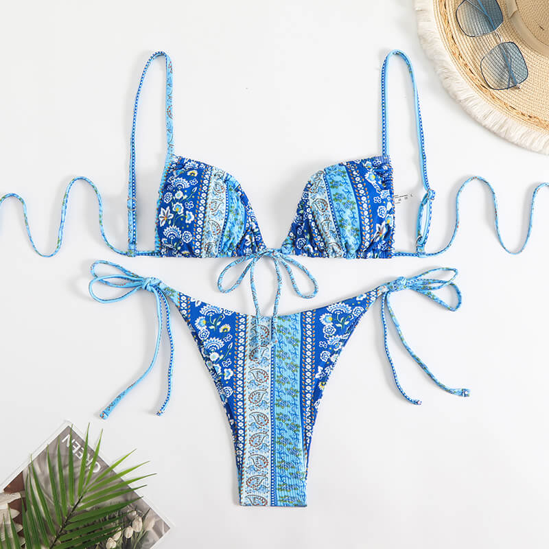 dark blue paisley sexy deep v two piece women bikini