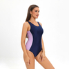 one piece blue purple patchwork women swim suit