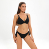 China direct factory solid black metal ring linked mini micro two piece bikini set