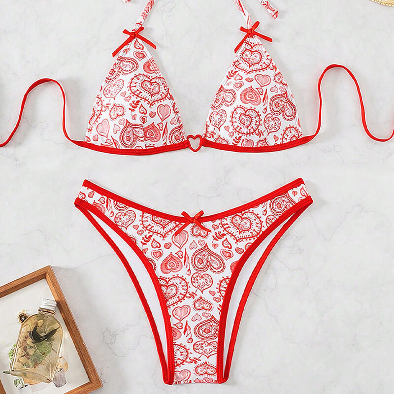 red ring linked two piece sexy women bikini