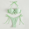 underwire green ruched two piece women swimwear