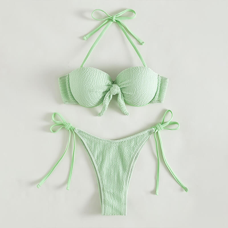 underwire green ruched two piece women swimwear