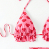  pink set 3 piece ruffle heart printing women bikini