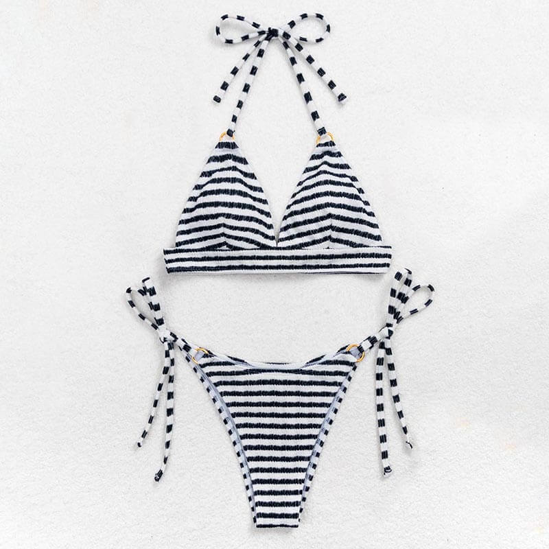 black and white stripe women bikini