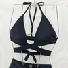 classic pure black sexy two piece bikini set with solid black transparent cover up