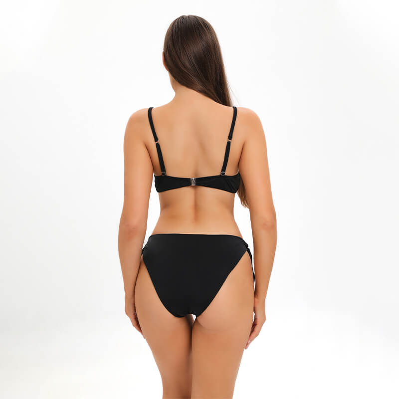 China direct factory solid black metal ring linked mini micro two piece bikini set