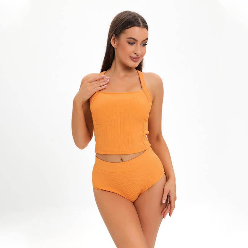 two piece square neck yellow 2 piece bathing suit