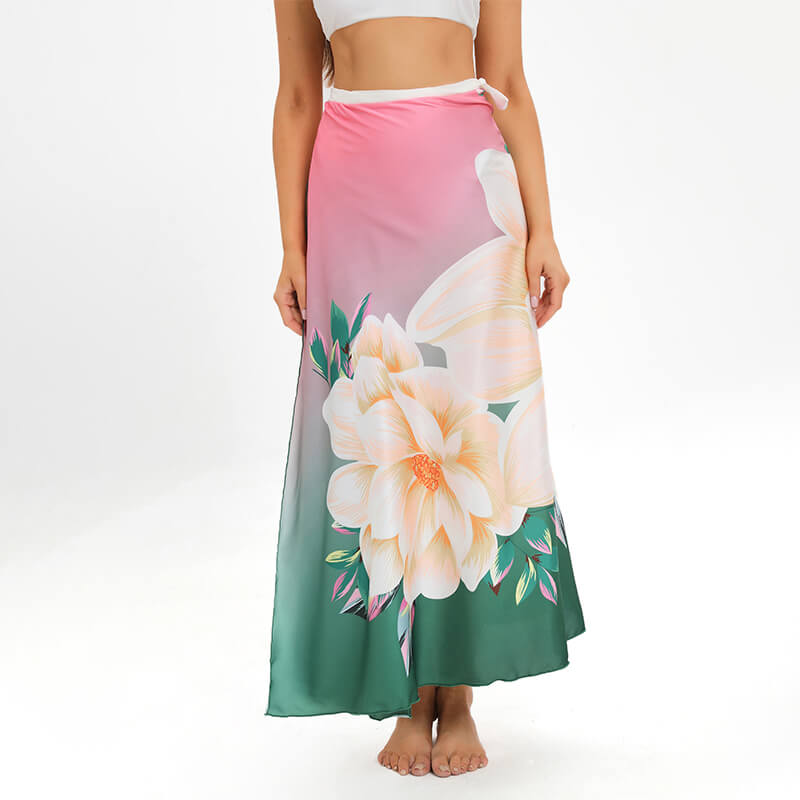 Hongzheng solid white bikini with colorful lotus flower chiffon cover up