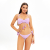 triangle ruched two pieces purple women bikini with tassel