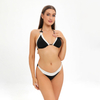 black and white color block ring linked sexy triangle bikini set