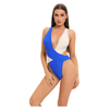 color block blue and white one piece bikini