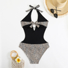 one piece leopard halter neck women bikini