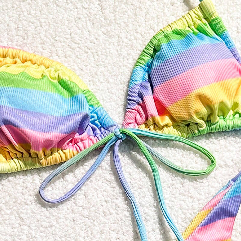 rainbow soft pad plunge neck 2 piece women swimwear