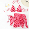  pink set 3 piece ruffle heart printing women bikini