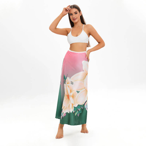 Hongzheng solid white bikini with colorful lotus flower chiffon cover up