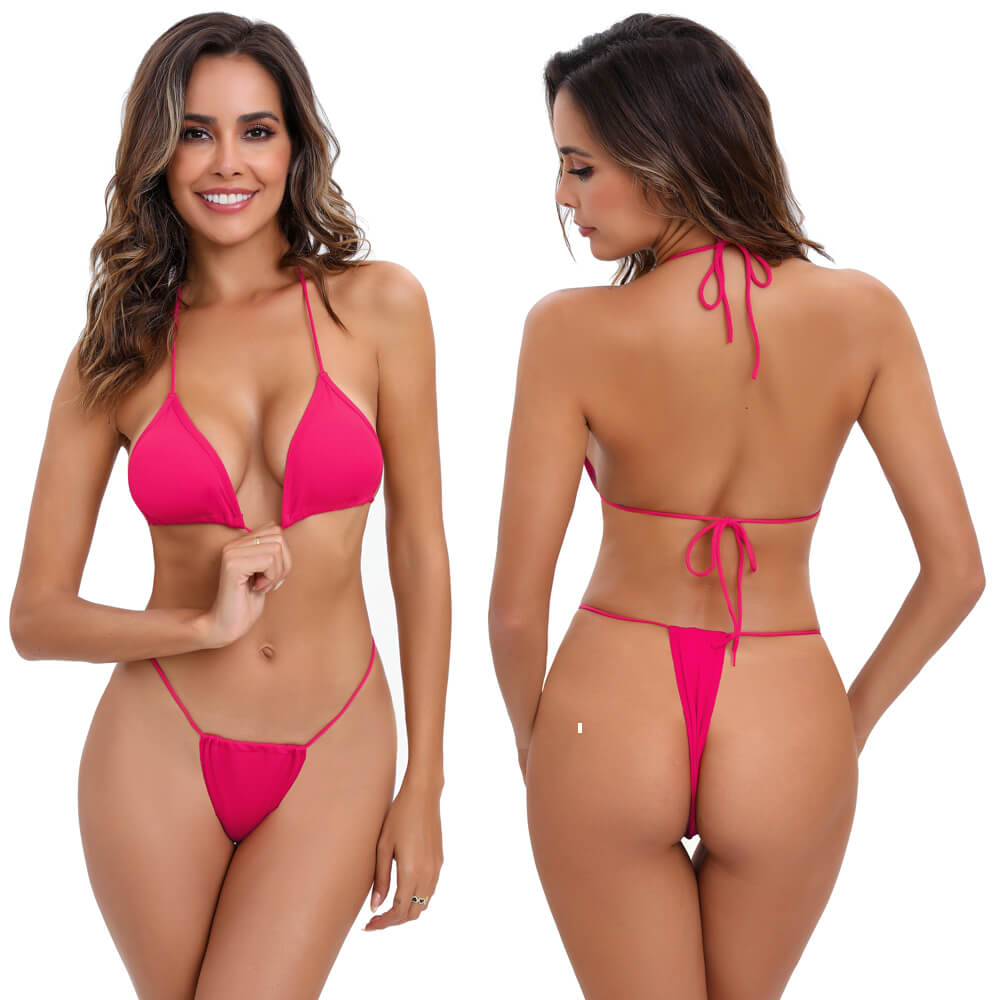 purple pink blue green halter tie neck thong spaghetti extreme sexy women bikini