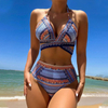 Bohemia deep v twist two piece women bikini with ruffle wrap skirt