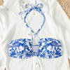 classic blue twist floral 2 piece women swimwear