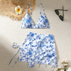  blue and white ruffle micro mini two piece women bikini with ruffle wrap skirt