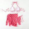  pink set 3 piece ruffle heart printing women bikini