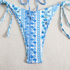 blue and white floral tie neck slim girl bikini