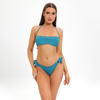 solid color blue bandeau two piece teen girl bikini set