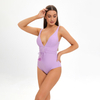 high waist a line ruffle solid purple women swim suit