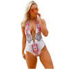 floral deep v pink hot girl one piece bikini