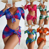 custom digital printing 3 piece swimsuit long sleeve kimono wide brand high waist bikini