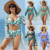 green palm leaf two piece women bikini with cover up