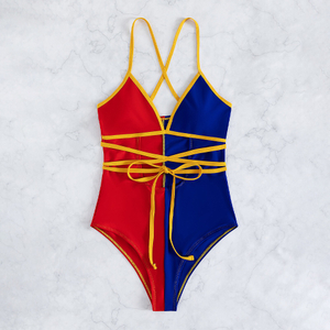 One Piece Color Block Bikini