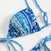 dark blue paisley sexy deep v two piece women bikini