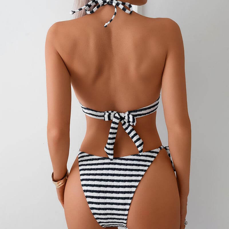 black and white stripe women bikini