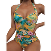 One Piece Halter Deep V Tropical Women Bikini