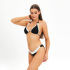 black and white color block ring linked sexy triangle bikini set