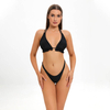 Hongzheng classic solid black sexy belted slim girl bikini set with cover up