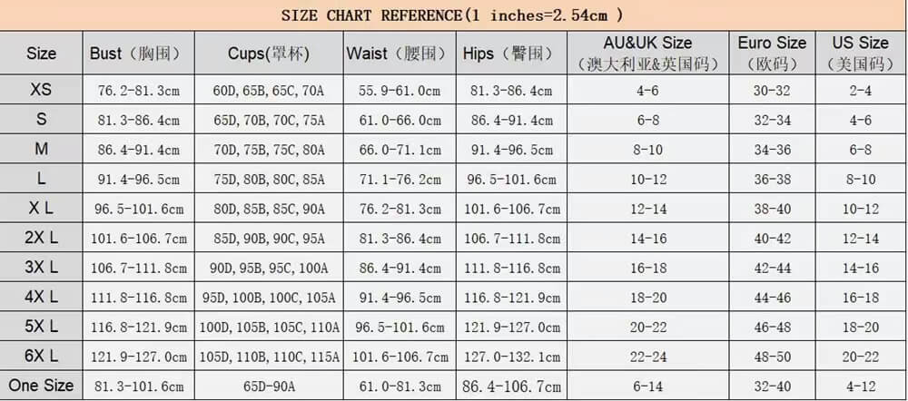 bikini size chart