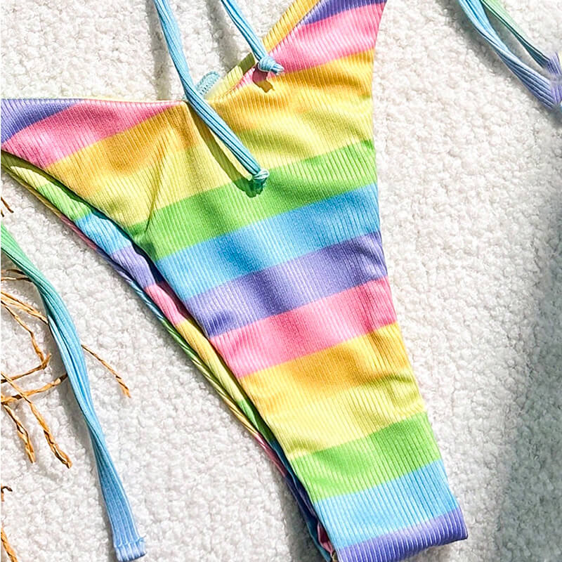 rainbow soft pad plunge neck 2 piece women swimwear