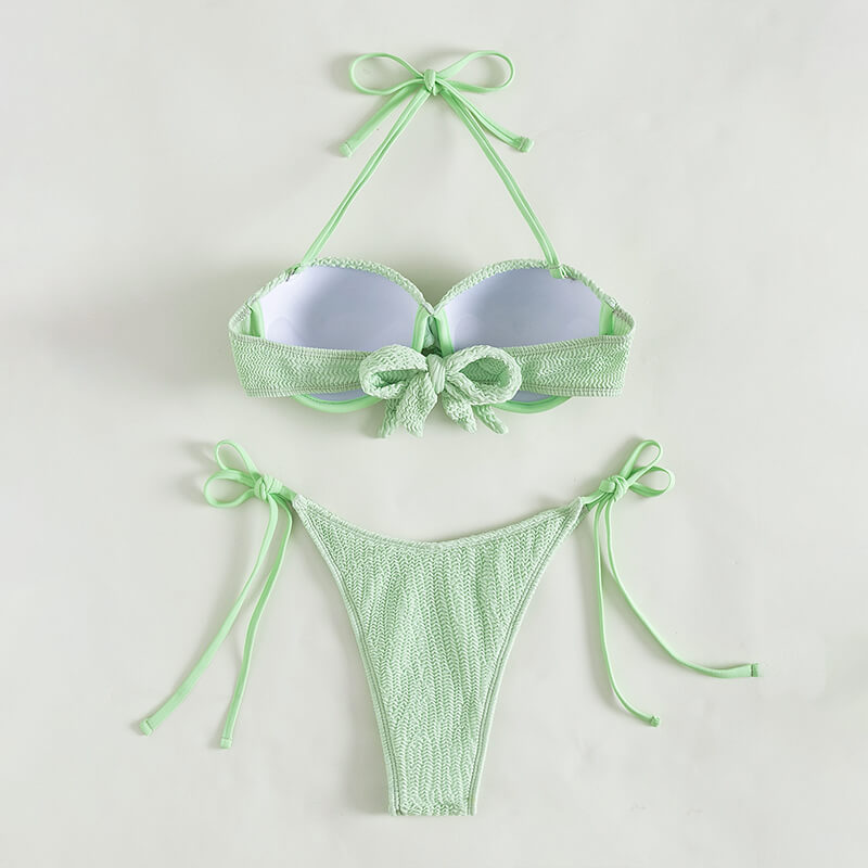 underwire green ruched two piece women swimwear