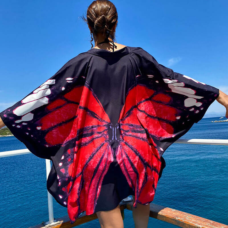 iridescent tie dye butterfly digital printing bikini cover up