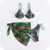 green floral set 3 women bikini with beach sarong 