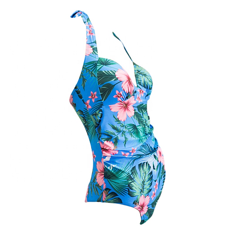 One Piece Halter Deep V Tropical Women Bikini