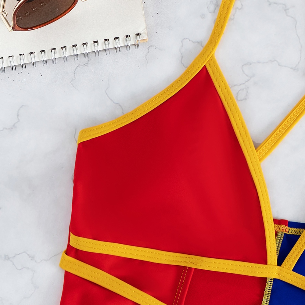 One Piece Color Block Bikini